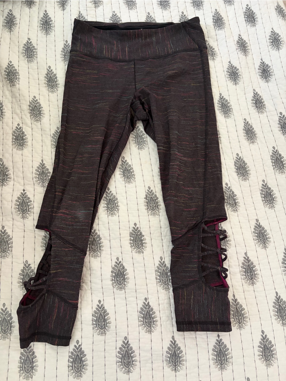 Prana Grey Leggings with Lace-Up Side Detail